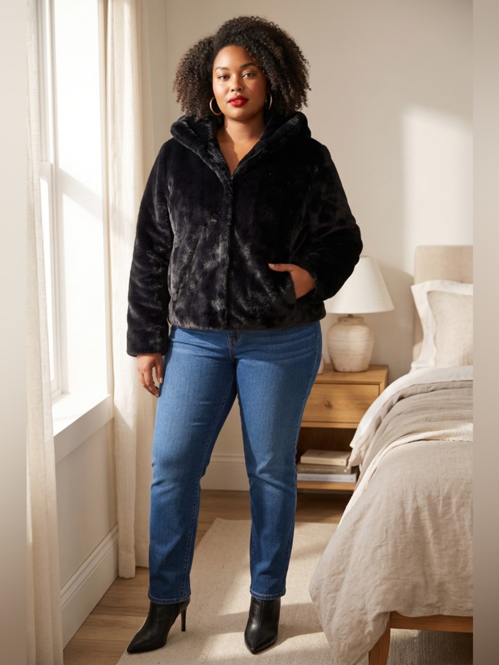 I.N.C NWT Fur Chubby Jacket Plus Petite